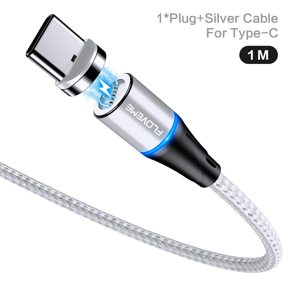 Silver Type C Floveme 3A Быстрая зарядка Магнитный USB C кабель для huawei iPhone Магнитный кабель type C Магнитный кабель зарядка зарядное устройство адаптер - Цвет: Silver Type C