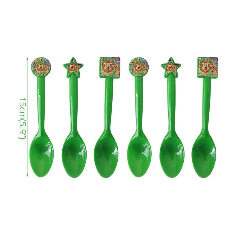 6pcs spoon Джунгли вечерние воздушные шары из фольги в виде животного гирлянда овсянка скатерть бумажные стаканчики и тарелки первый ребенок мальчик дети день рождения украшения - Цвет: 6pcs spoon