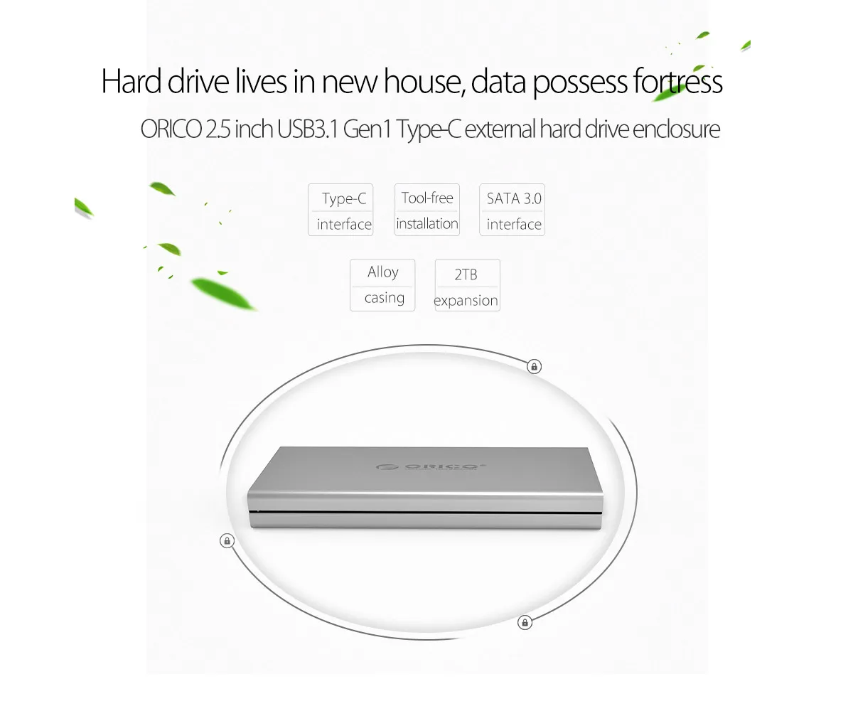 ORICO корпус для жесткого диска USB3.0/type-C для SATA3.0 алюминиевый чехол для жесткого диска с поддержкой UASP для samsung 2,5 дюймов HDD/SSD