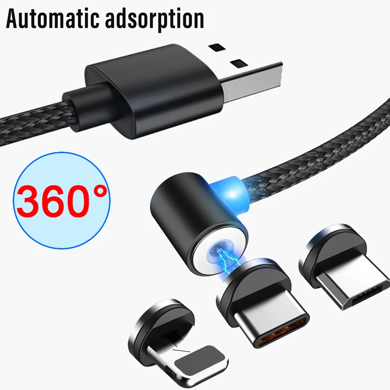 Магнитный зарядный кабель Micro LED USB Type C осветительный 2 1 А быстрой зарядки USBC/Type