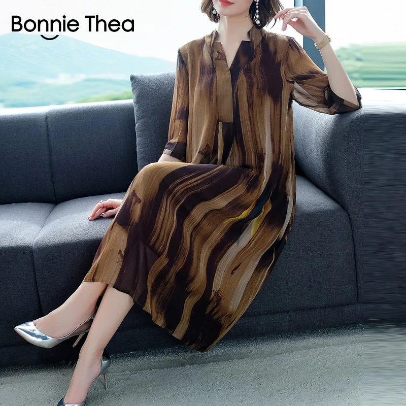 Bonnie Thea летнее Полосатое шифоновое платье свободного кроя, женское элегантное платье большого размера для вечеринки, vestido, женское офисное платье большого размера