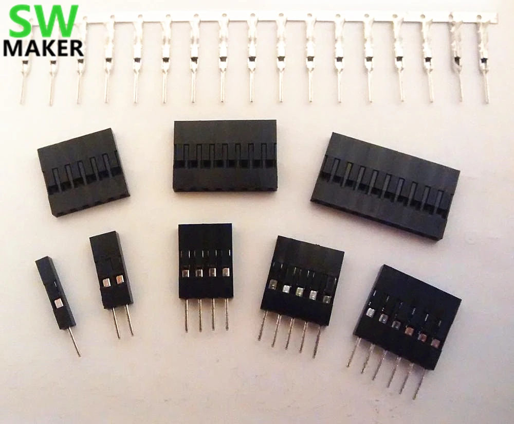 

50pcs Male Jumper Connectors & Pins 1 2 4 5 6 8 10 way 2.54mm Breadboard Plugs for Rearap 3D printer