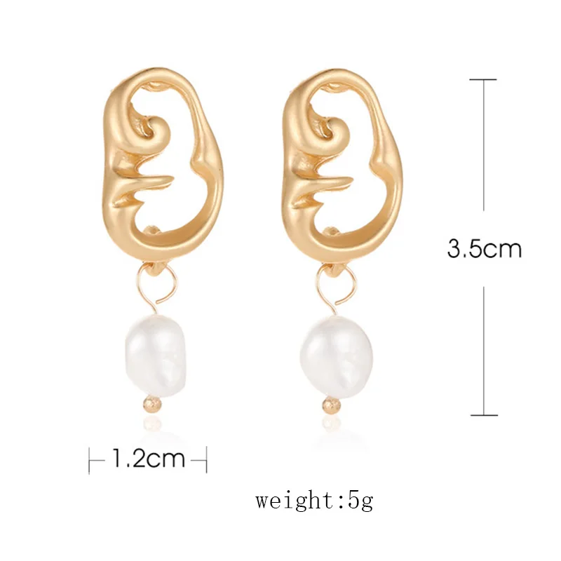 

LEADERBEADS Women's Ethnic Gold Special Shaped Face Imitation Pearl Drop Earrings Simple Design Boucle D 'oreille Femme 2019