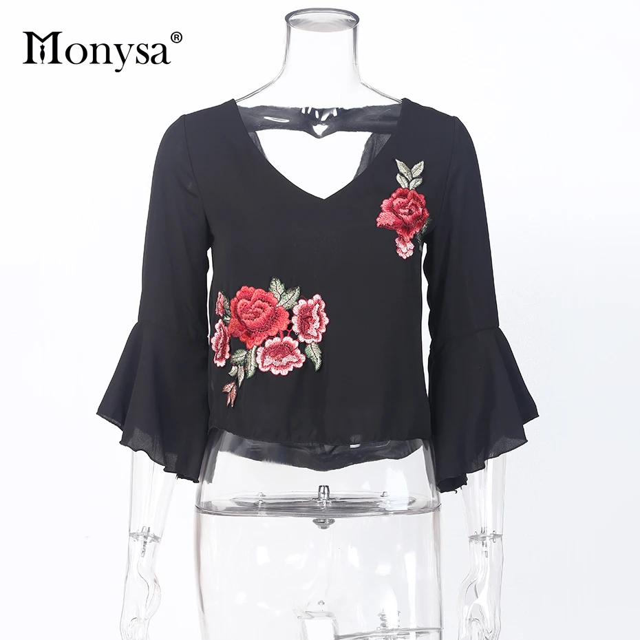 Вышивкой Блузки Рубашки Для Женщин 2017 Лето Оборками Рукава Спинки