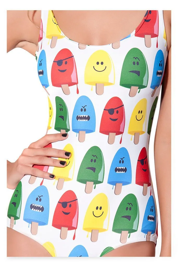 Женский монокини купальник дешевый с принтом мороженого белый Цельный для
