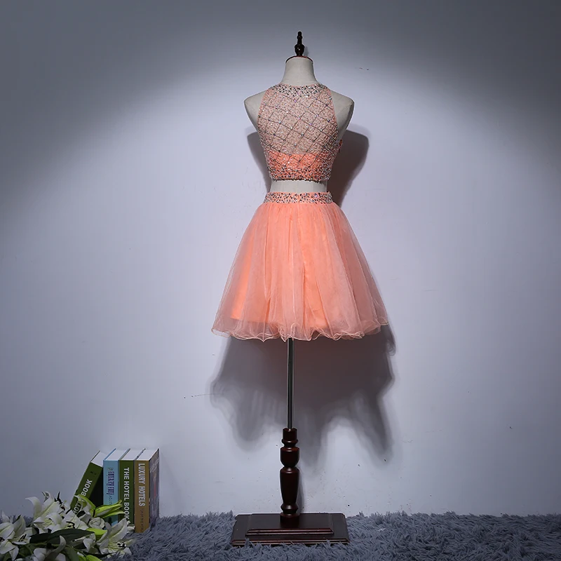 Короткие платья для выпускного вечера из двух частей 2017 с кристаллами бисером