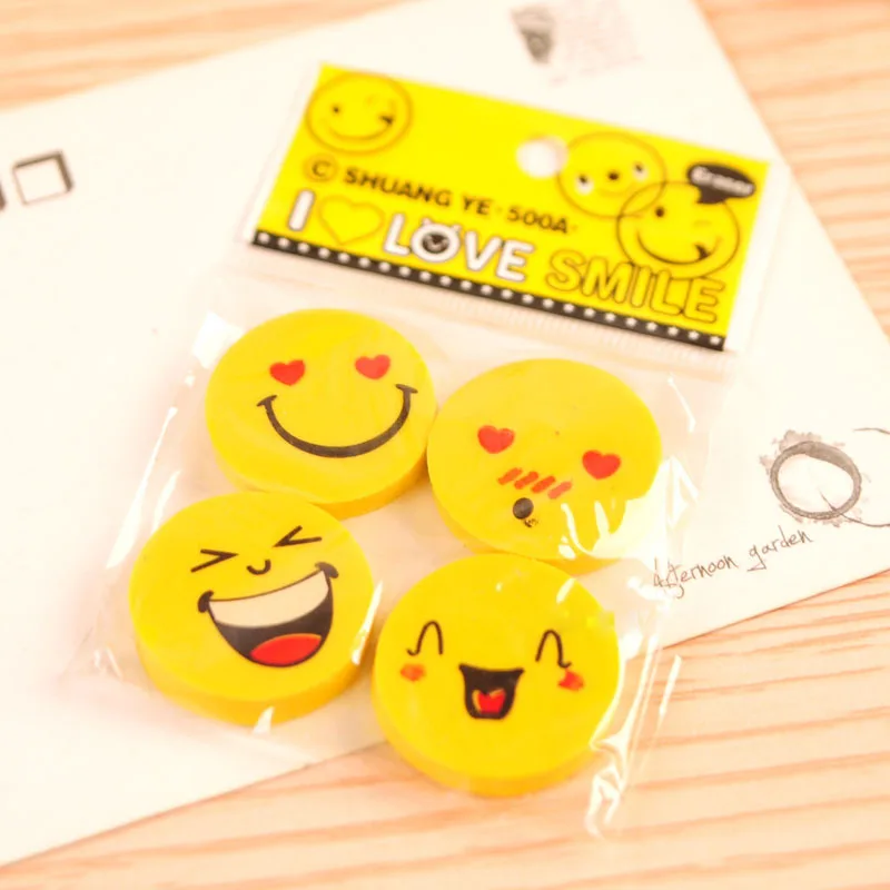 4 шт. emoji Ластики детский подарок эмоции Kawaii карандаш Новинка Канцелярские