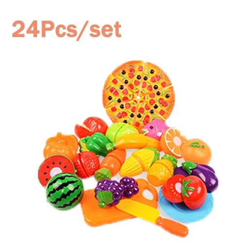 24pcs Quaslover игрушки, кухонный набор для детей, забавные кухонные игрушки с фруктами и овощами, Детские Игрушки для раннего образования - Цвет: 24pcs