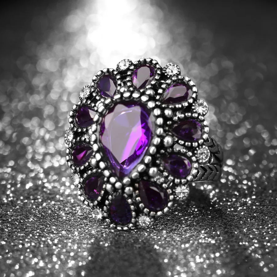 Модные кольца с синим кристаллом и цветком для женщин тибетское серебряное