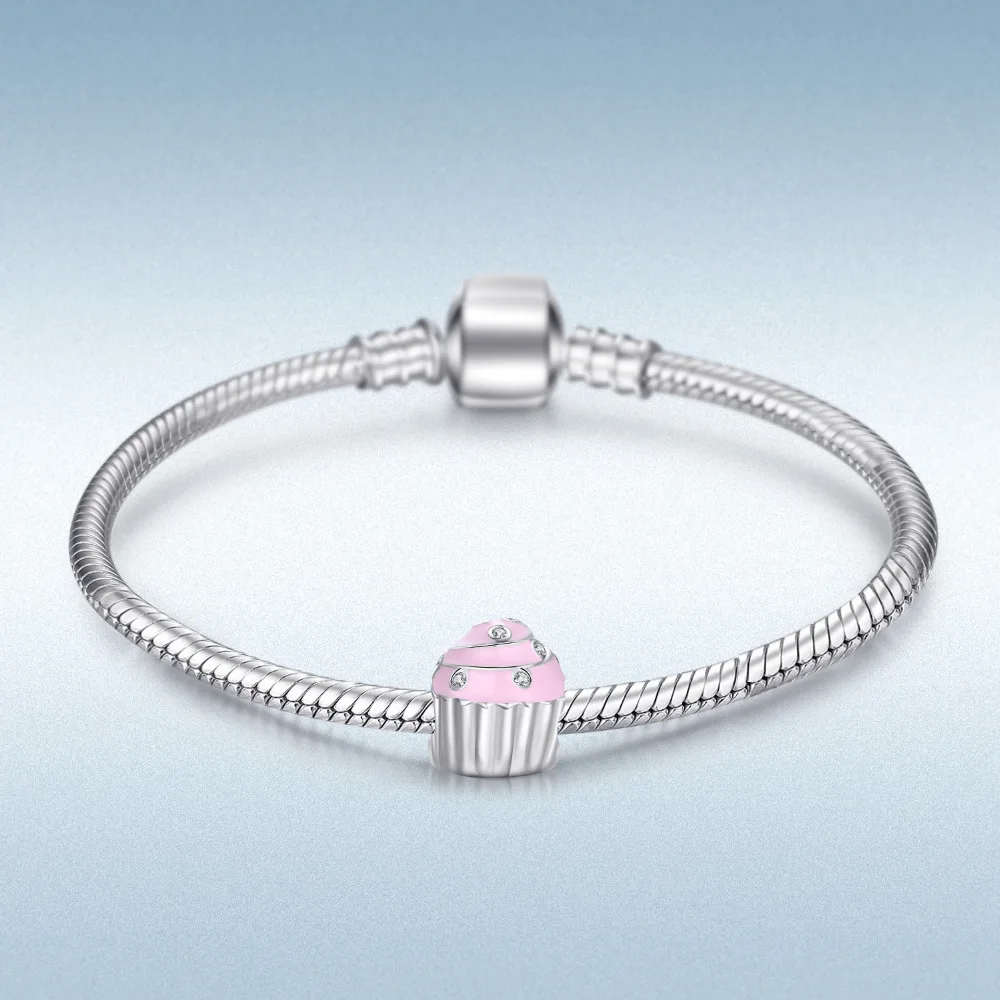 Jewelrypalace стерлингового серебра 925 Кекс розовой эмалью жемчужный бисер Подвески Fit