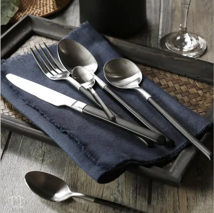 304 посуда из нержавеющей стали отличное качество столовые приборы Наборы черная