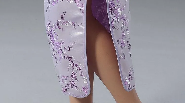 Женское атласное платье Ципао темно синего цвета традиционное китайское длинное