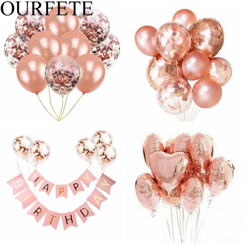 Розовое золото конфетти воздушных шаров из латекса Комплект любящее сердце