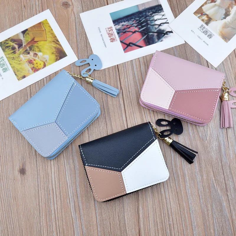 Женские кошельки Маленький модный кожаный кошелек на молнии лоскутный короткий