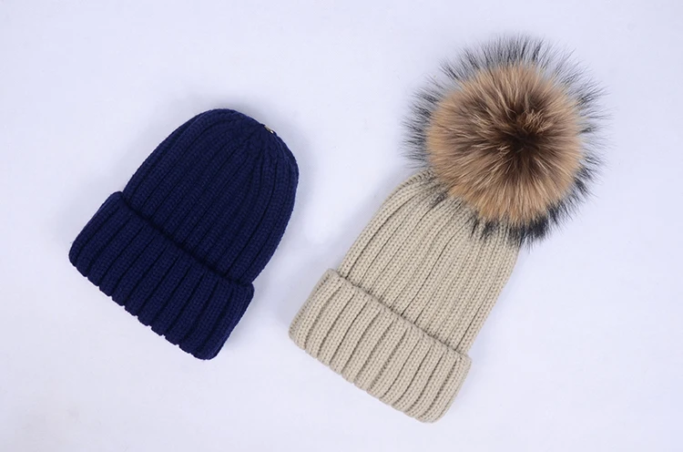 Wholesale 10pcs/lot Real Knitted Fur Pom pom Hat Women Kids Winter Casual Fulffy Knitting Beanies Warm Skullies Hats