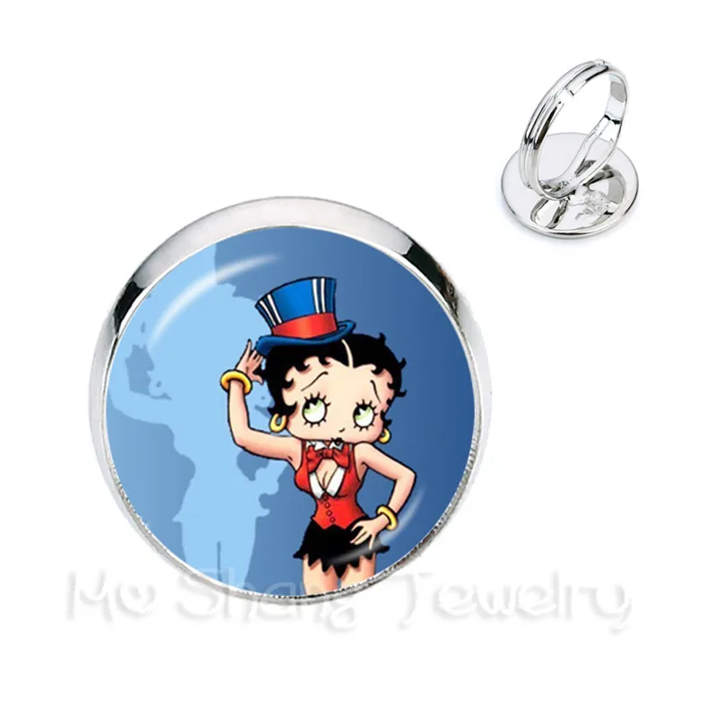 Классический мультипликационный персонаж Betty Boop стекло Кольца с кабошоном