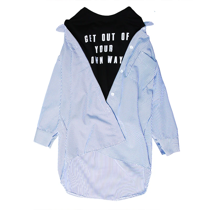 Рубашка в полоску с длинными рукавами для девочек Новинка осени 2018 свободная