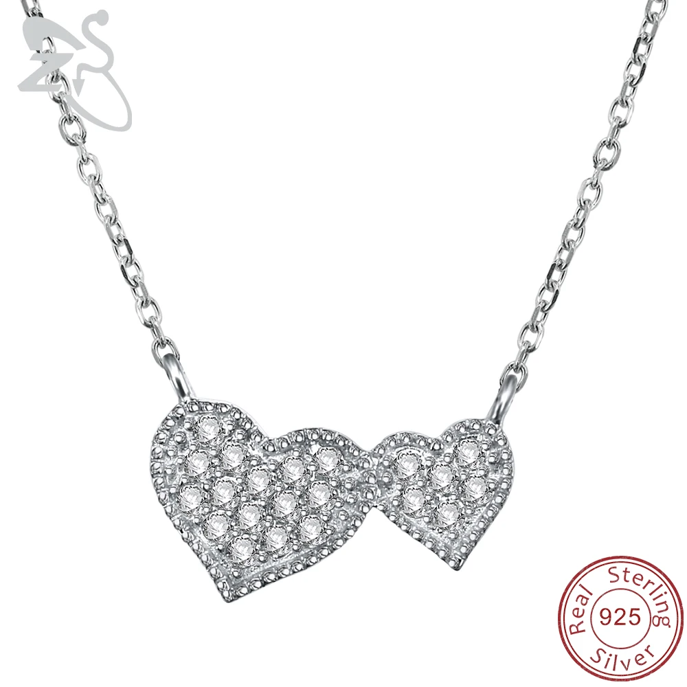 

ZS ожерелье с подвеской в виде сердца, Женское Ожерелье из стерлингового серебра 925 пробы, кулон в виде сердца с кубическим цирконием, подарок...