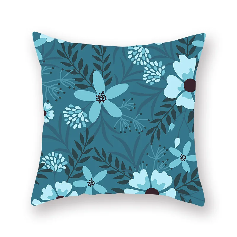 2019 fashion new blue plant flower and grass leaf pillowcase printing polyester cotton car office sofa cushion cover | Дом и сад