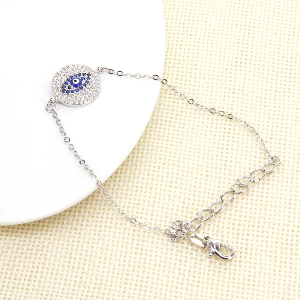 Томас звено цепи браслеты с четкими макро CZ синий Турция глаз компоновщик 18 + 4 см