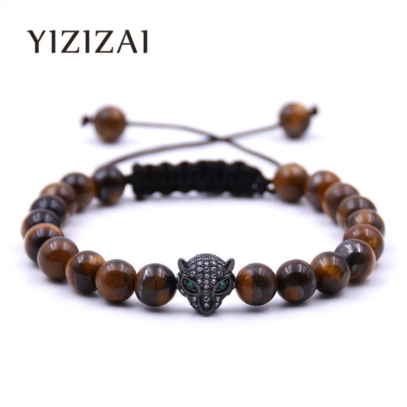 YIZIZAI Leopard мужские браслеты для женщин Pulseira Masculina Buda ювелирные изделия Bileklik 8 мм Lava