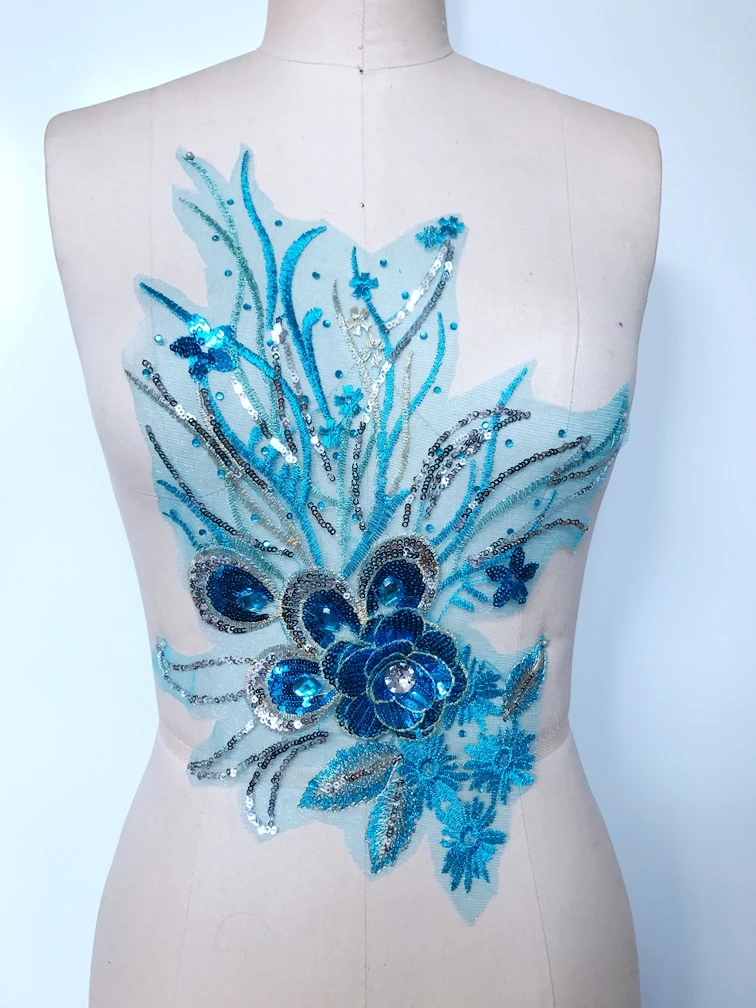 Кружевная аппликация для шитья Водорастворимая Вышивка небесно-голубые