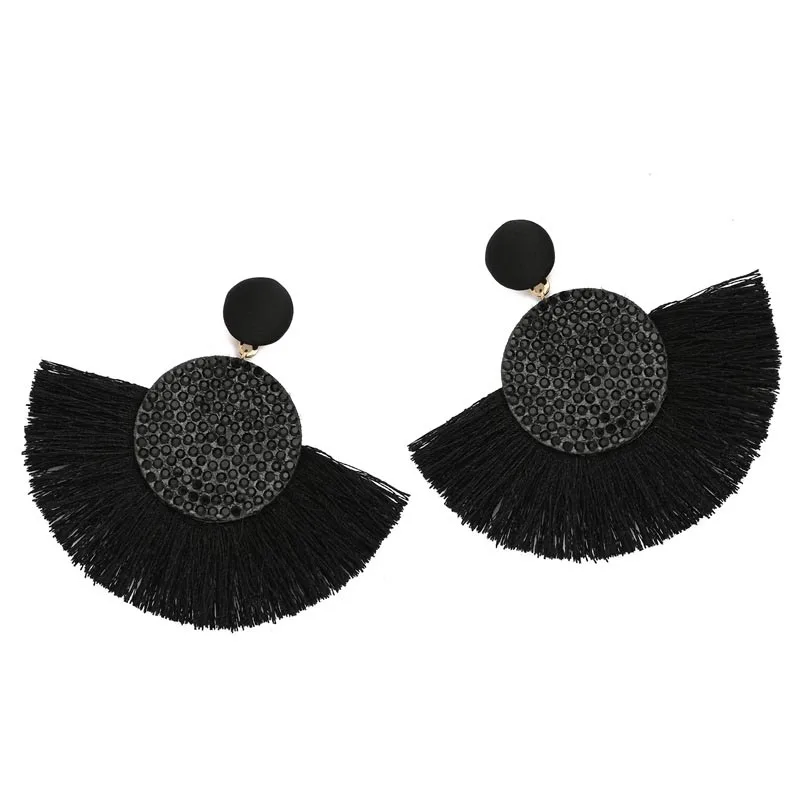 style 1 black Новые модные секторные стразы серьги с бахромой для женщин Bohemia Lafite Raffia висячие серьги массивные ювелирные изделия - Окраска металла: style 1 black