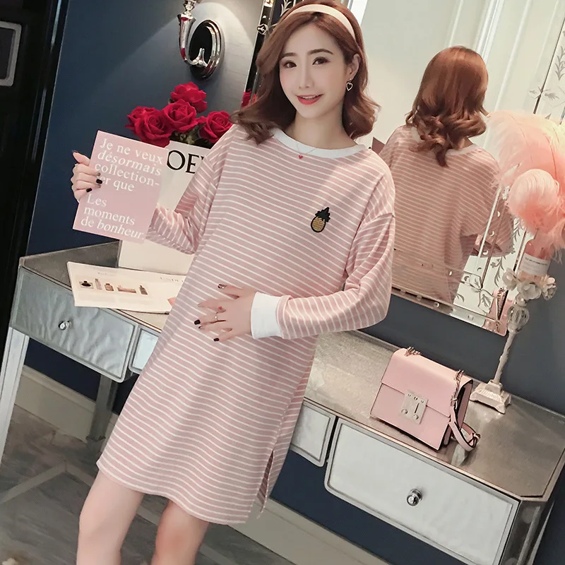 Осенняя мода полосатые футболки для беременных Свободная Повседневная блузка