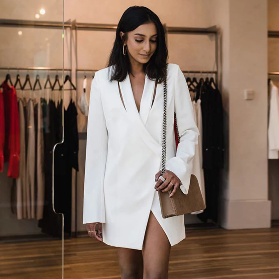 Seamyla 2020 New Elegant Coats Long Sleeve Sexy Celebrity Party Blazers Women White Runway Coat Ladies Winter Club Outwears | Женская