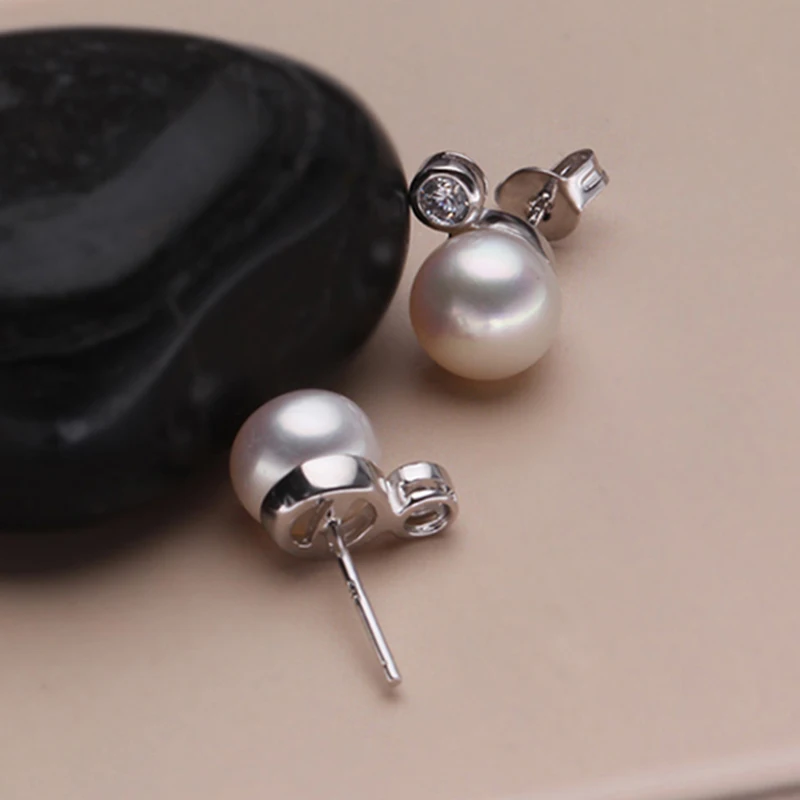 Женские серьги-гвоздики с натуральным пресноводным жемчугом PEISENI 925 пробы