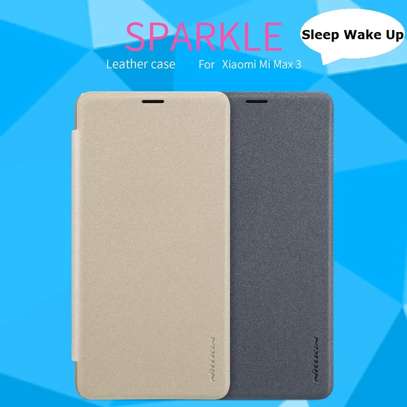 NILLKIN Sparkle flip PU+PC Leather hard plastic back cover case Xiaomi Mi Max 3 / max3 phone cases with sleep wake up 6.9"" inch