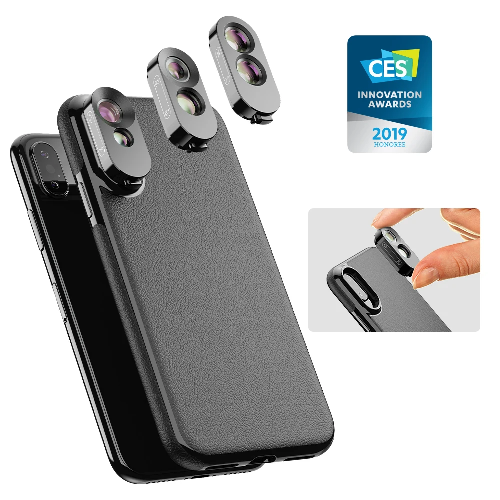 3 in 1 PU Leather Phone Case For Camera Lens Kit Dual Macro Wide Angle Telephoto Fisheye Lenses iPhone X XS Max | Мобильные телефоны