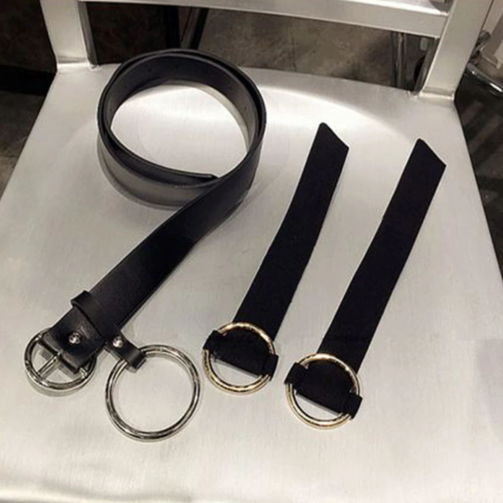 Женская мода Круглый Пряжка поясной ремень Большой кольцо PU широкий кожаный пояс