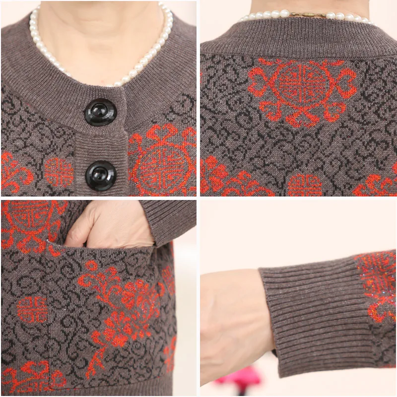 

Large size 5XL Middle-aged Women Knitted Sweater Coat Spring Autumn Loose Thick Grandmother Woman Cardigan Wool Warm Sweater Top