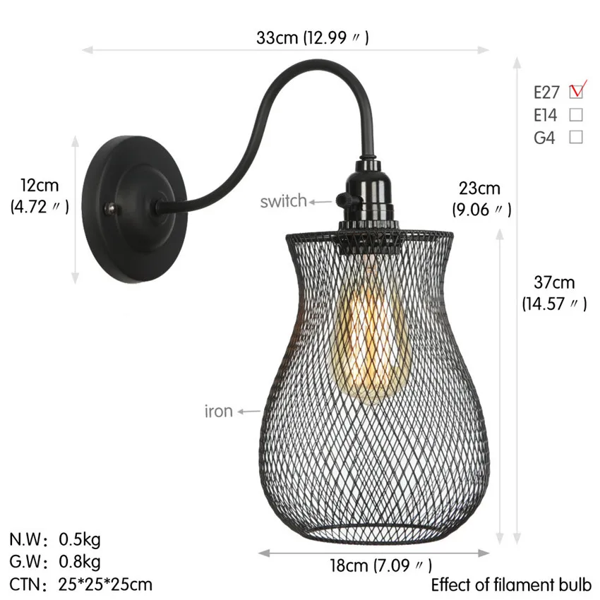 Светильник Настенный светодиодный в стиле ретро E27 E27|Комнатные настенные LED