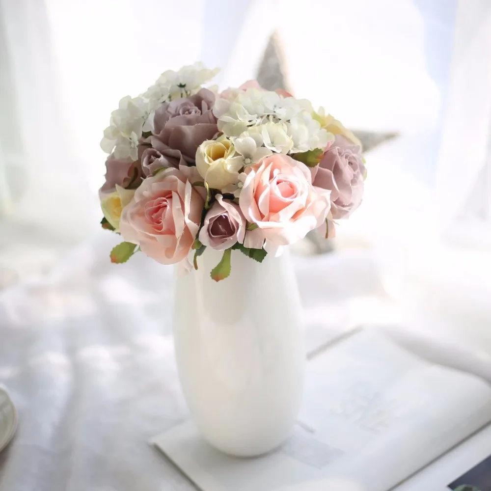 Шелковая цветная Роза букет Георгин несколько слоев искусственный цветок яркие