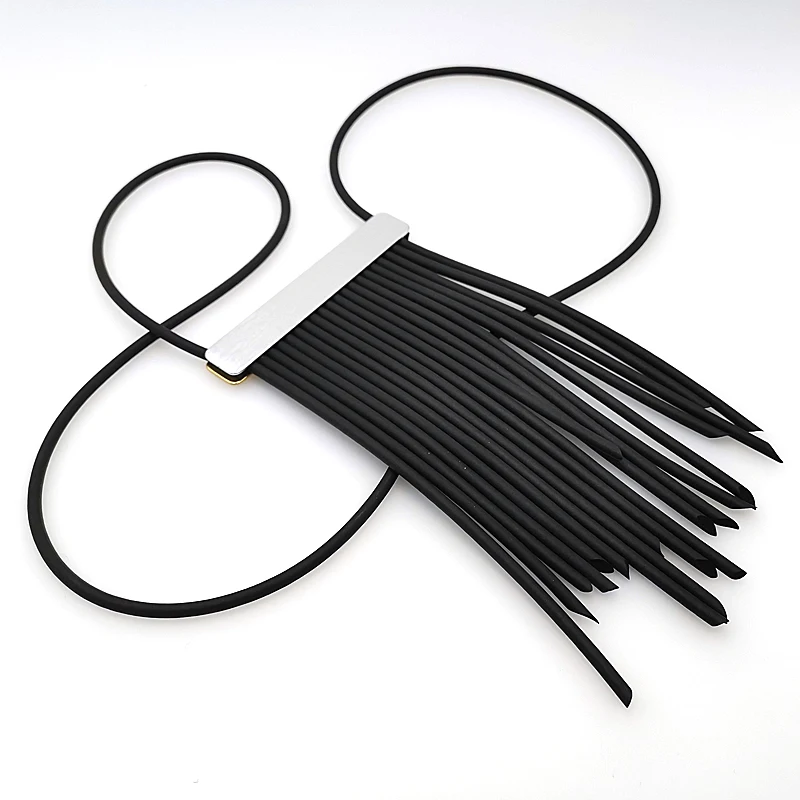 YD&ampYDBZ New Rubber Tassel Necklace Women Long Choker Two Side Silver Color Gold Black Rope Jewelry Gothic Style Pendant | Украшения и