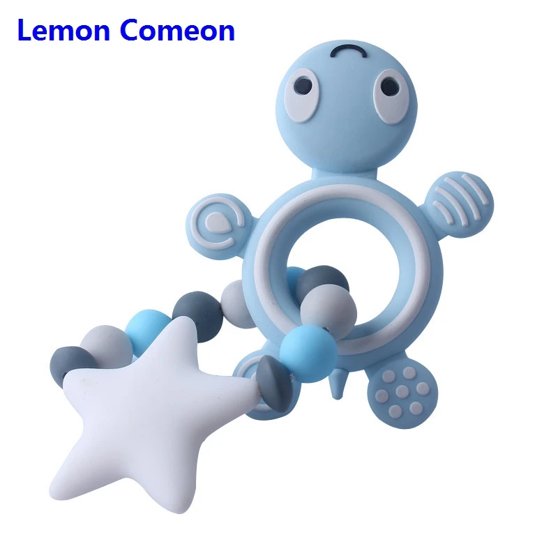 Lemon Comeon силиконовый браслет для прорезывающихся зубов, пищевая черепаха, силиконовые грызуны, черепаха, пять звездочек, бисер, не содержит бисфенол, Прорезыватель для зубов