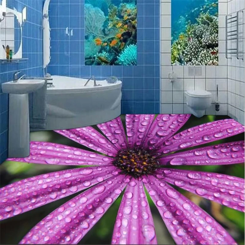 

beibehang Custom mural wallpaper floor personality 3D flower tile decorative painting bedroom 3D thick wear-resistant flooring