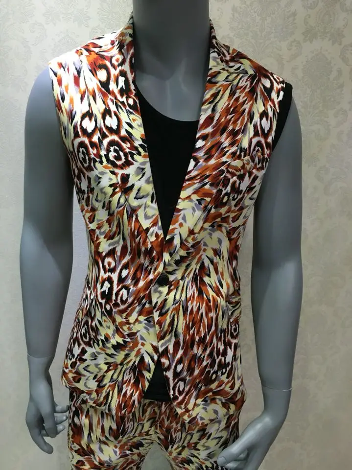 Новинка лета 2016 костюм с разноцветным рисунком жилет для ночного клуба вечеринки