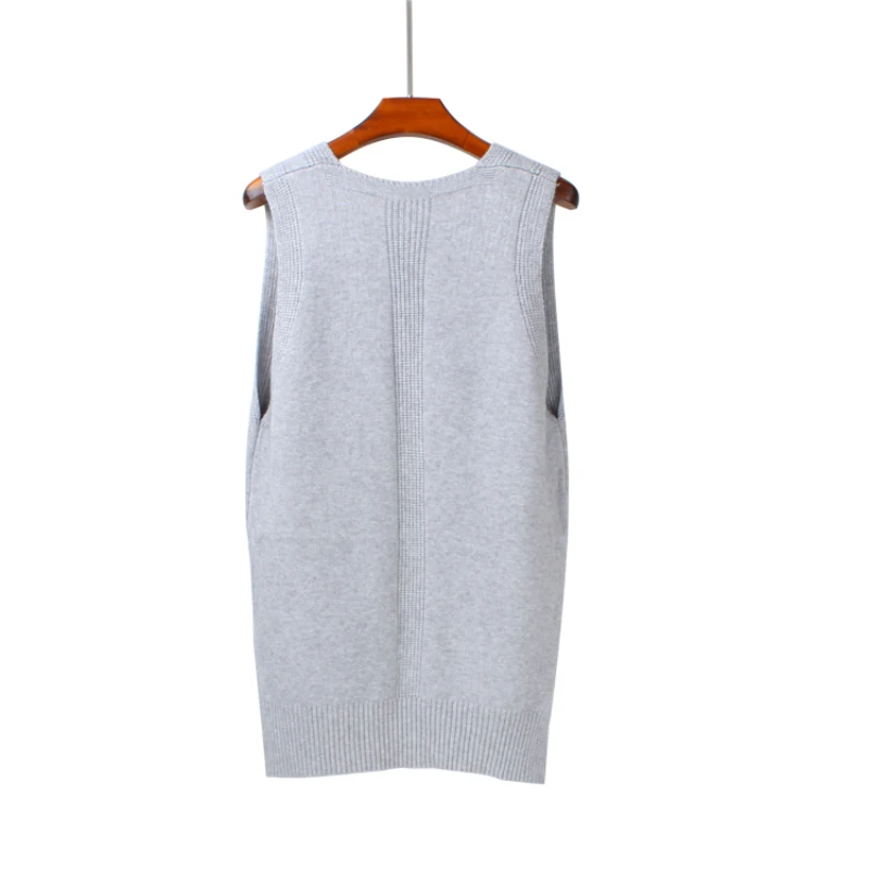 Nice Spring Loose Vest V Neck Knitted Sleeveless Sweater For Women Side Split Grey Sweaters Vests Pullover Female Waistcoat | Женская