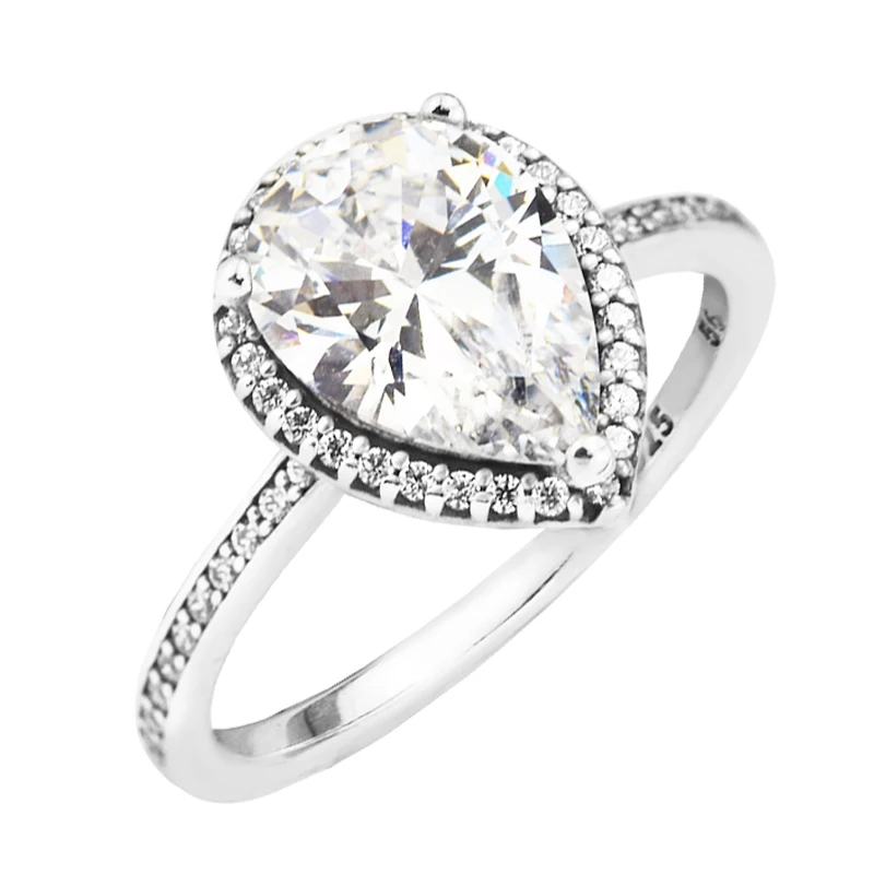 

Genuine 925 Sterling Silver Jewelry Radiant Teardrop Rings for Women Clear CZ Female Party Gift Anillos Wholesale