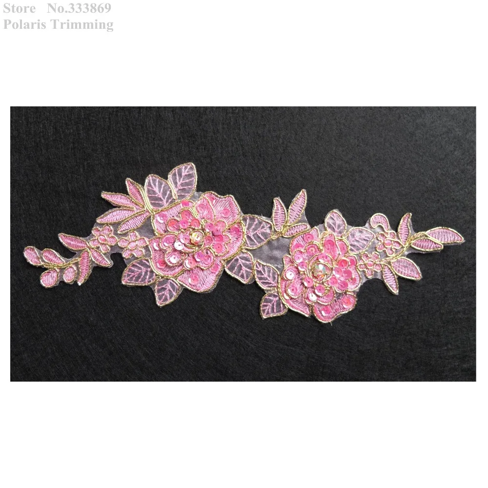 Free Shipping 2pcs/lot x New Pink Flower Embroidery Sequined Beaded Stoned Lace Applique Trim Patches Sewing DIY Crafts PBNC109C | Дом и сад