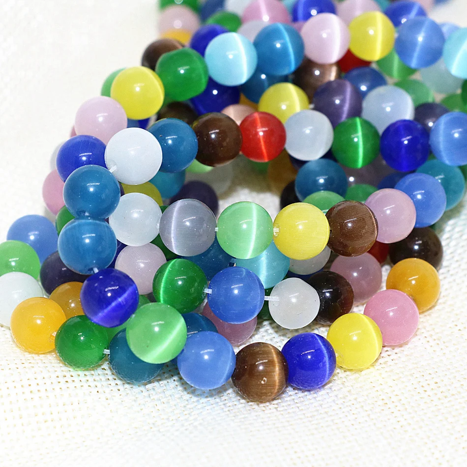 

Fashion Mexican opal crystal smooth round multicolor cat eyes loose beads 4,6,8,10,12mm high grade jewelry making 14inch B1574