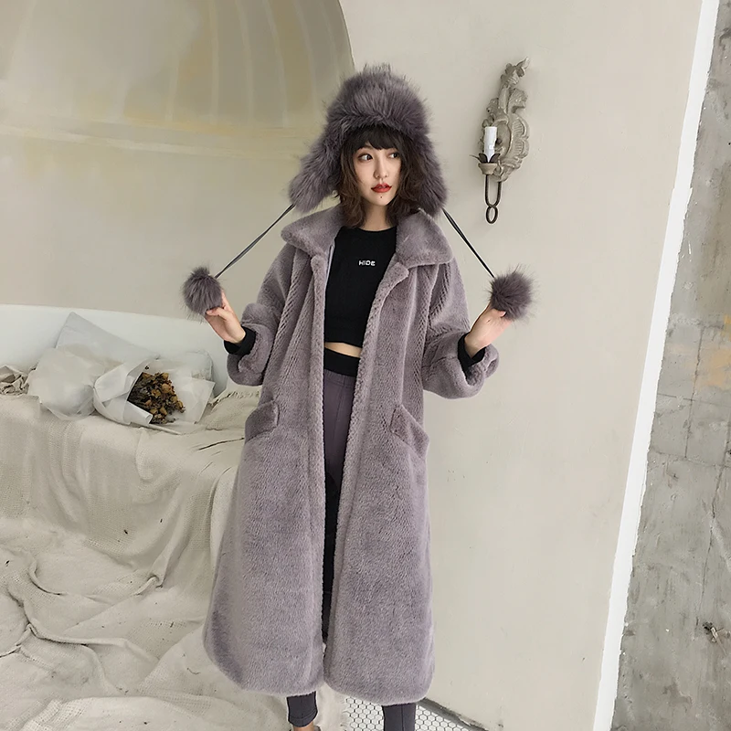 WHITNEY WANG осень зима мода уличная мягкая мохнатая шуба из искусственного меха женское стильное длинное плюшевое пальто Толстое Зимнее пальто