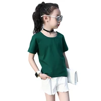 girls t shirt summer solid 100cotton 4 colour kids t shirt for girl yellow green pink white pullover o neck short girl t shir