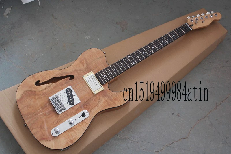 Бесплатная доставка Новое поступление Природа Дерево F Telecaster Полу полый Гитары