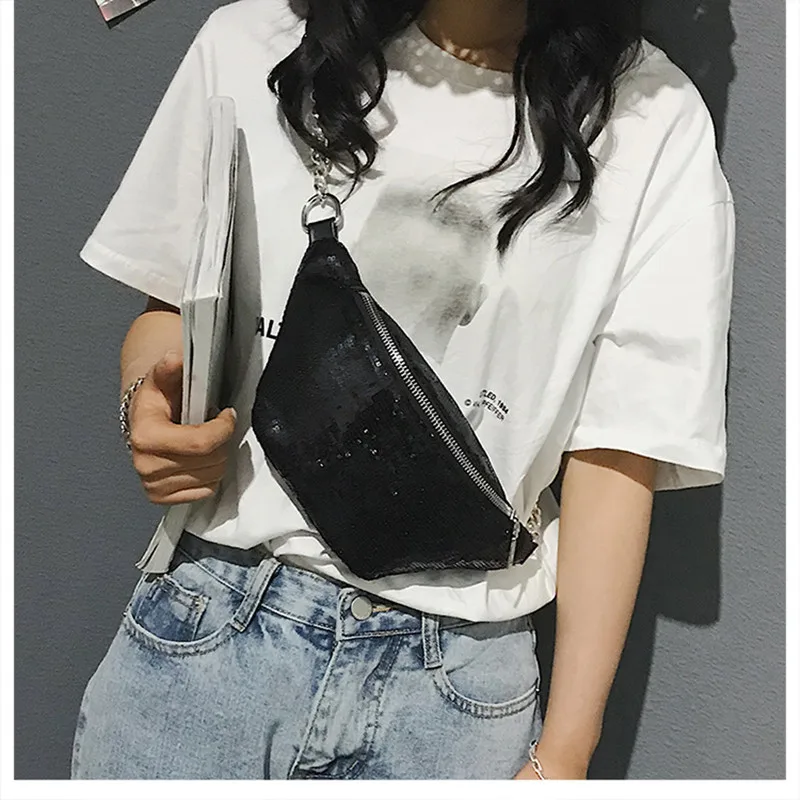 Engyee Для женщин моды 2018 талии мешок блестка мини Crossbody сумки для бюст роскошь цепи