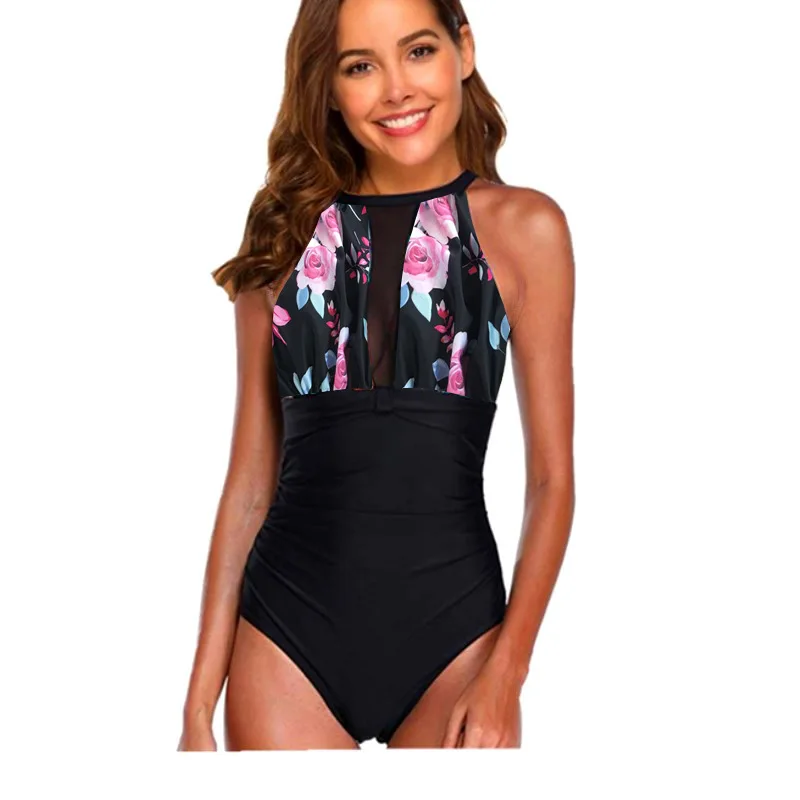 2019 сексуальный цельный купальник размер плюс фатин женский с принтом высокой