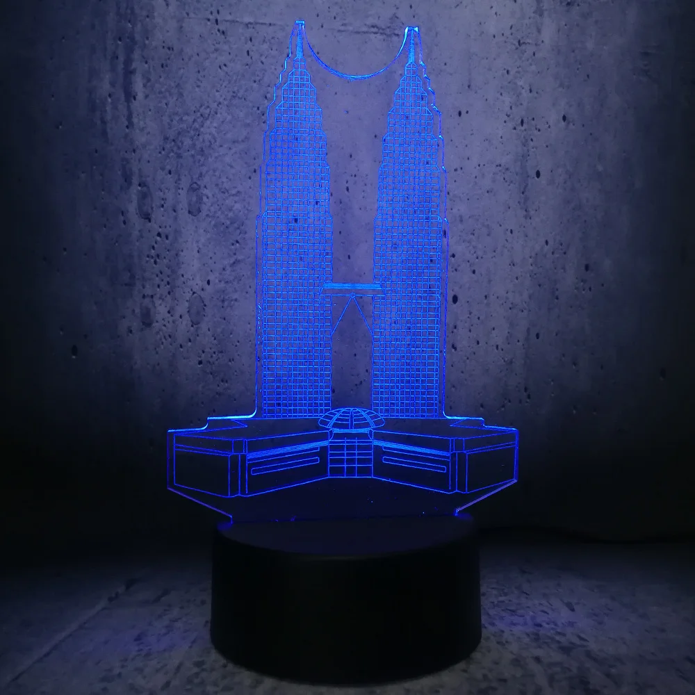 Светодиодная 3d-лампа Petronas Twin Towers с USB-разъемом меняющая цвет сенсорный пульт